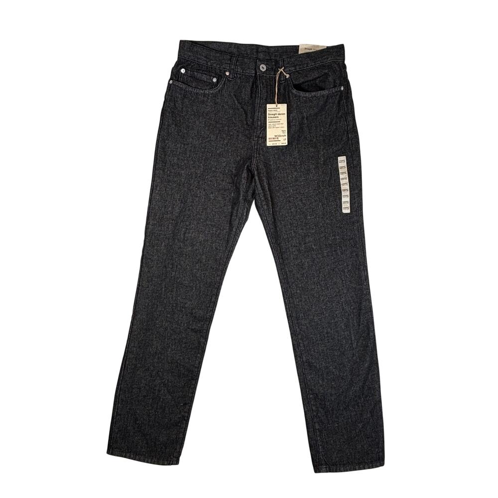 Muji Jeans Mens 33x32 Black Denim Straight Leg Kapok Blend Organic Cotton NWT
